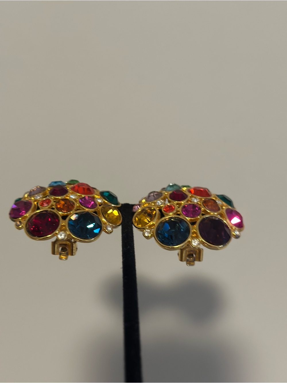 Blanca Multicolor Crystal Cluster Gold Tone Clip-On Statement Earrings - Picture 6 of 8